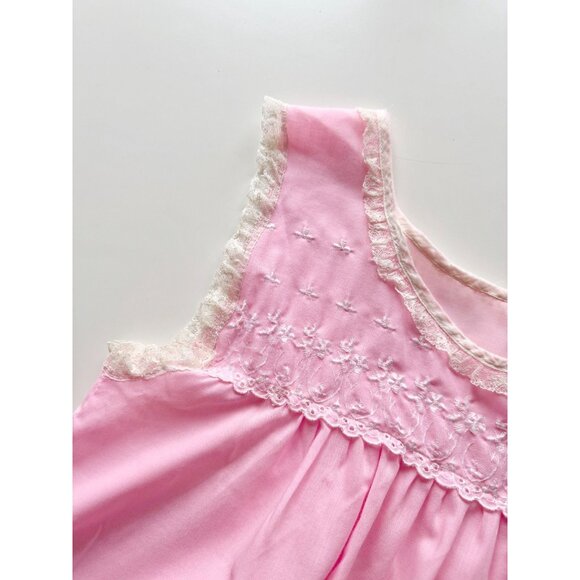 Vintage Pink Polycotton Voile Lace Embroidered Trim Peignoir Nightgown, One Size - Picture 8 of 16